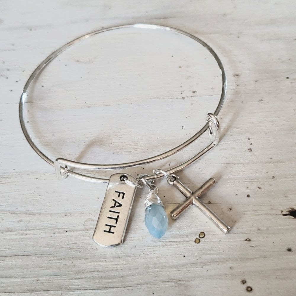 Bracelets by Sandra silver tone adjustable, Faith